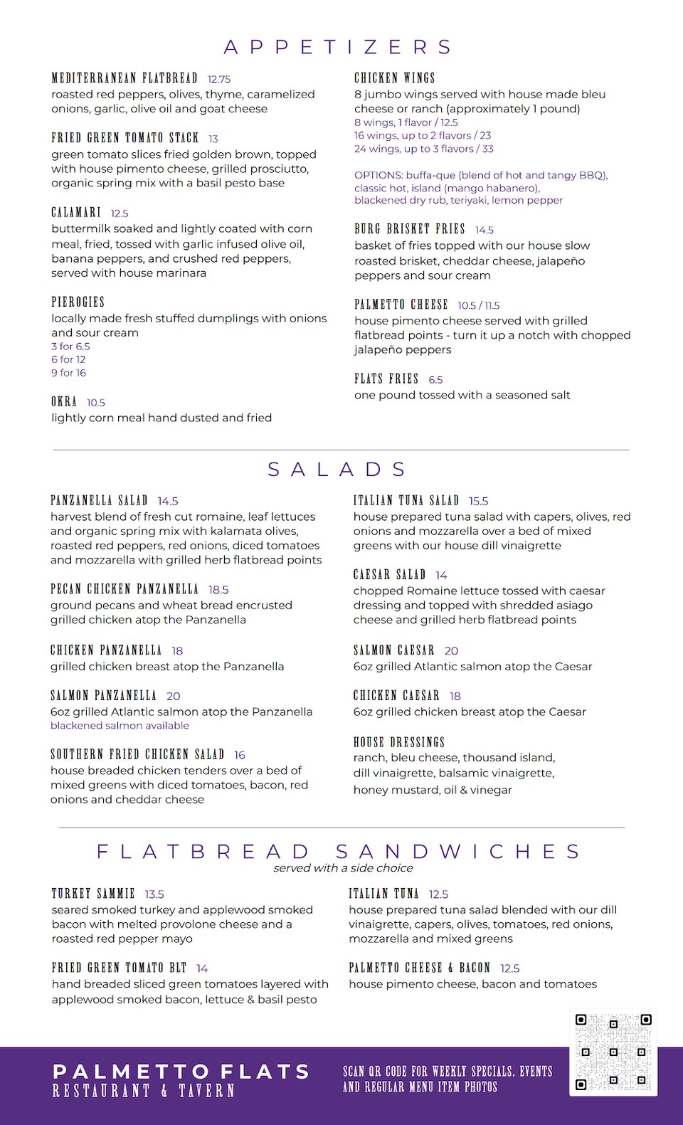 Flatbread sandwich section with Southern-inspired choices.