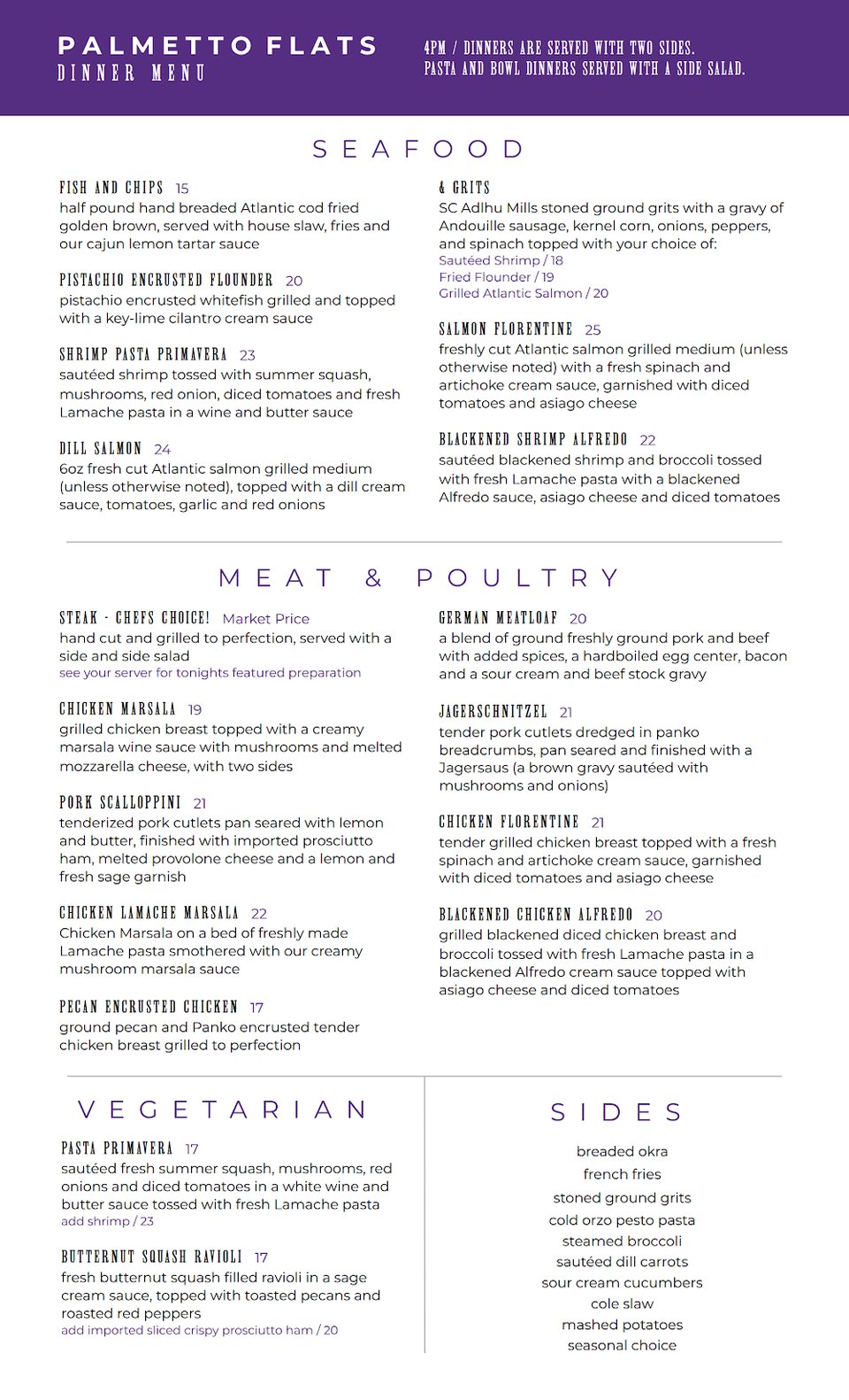 Menu page showing Southern bites and brunch items.